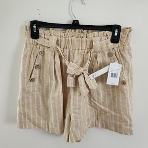 Tan Pinstripe Paperbag Shorts